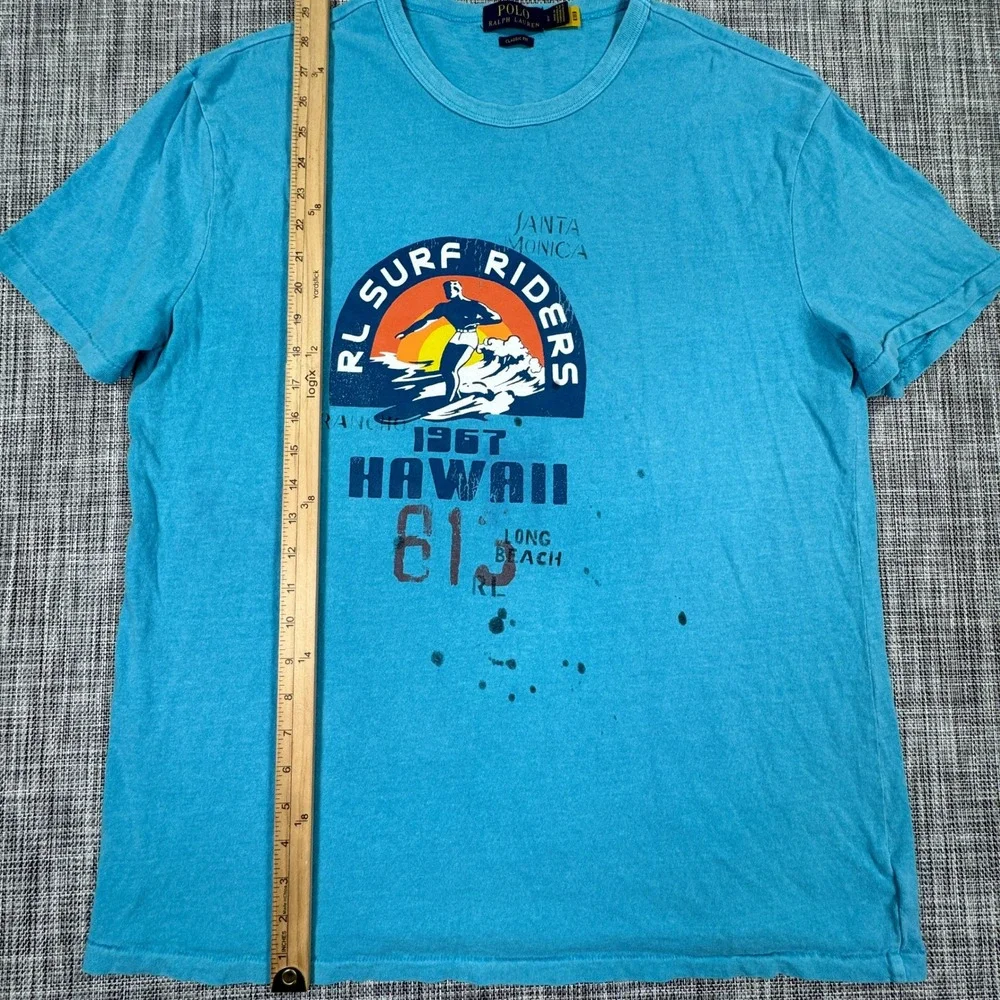 Polo Ralph Lauren Men's Large Blue Hawaii Surf Riders Graphic Tee Classic Fit
